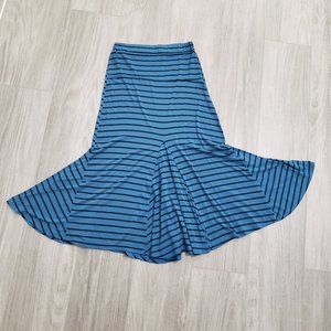 Women's Stretchy Striped Teal Mermaid Hem Maxi Skirt